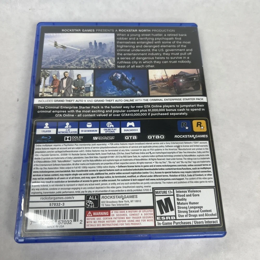 PS4 Grand Theft Auto V Premium Edition REPLACEMENT‎ CASE w/ map